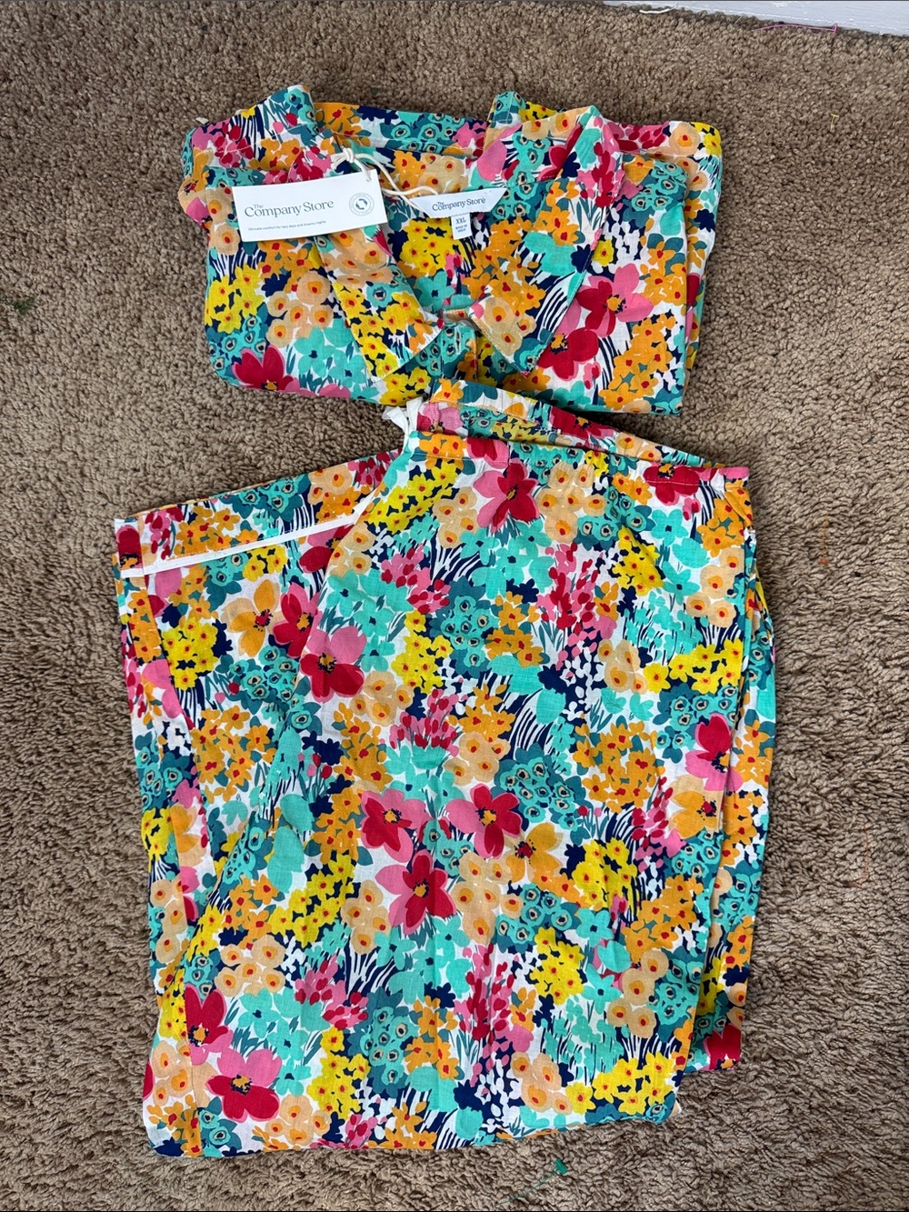 The Company Store Floral Cotton Pajama Set XXL Garden Party Button Up Pants NWT